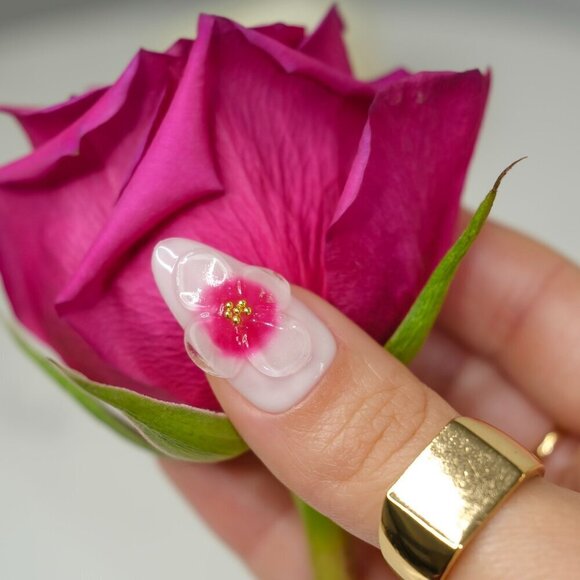 tipsy | Handmade Press On Nails | Almond Medium| Floral 3D Nail | Rosè All Day - Picture 11 of 14
